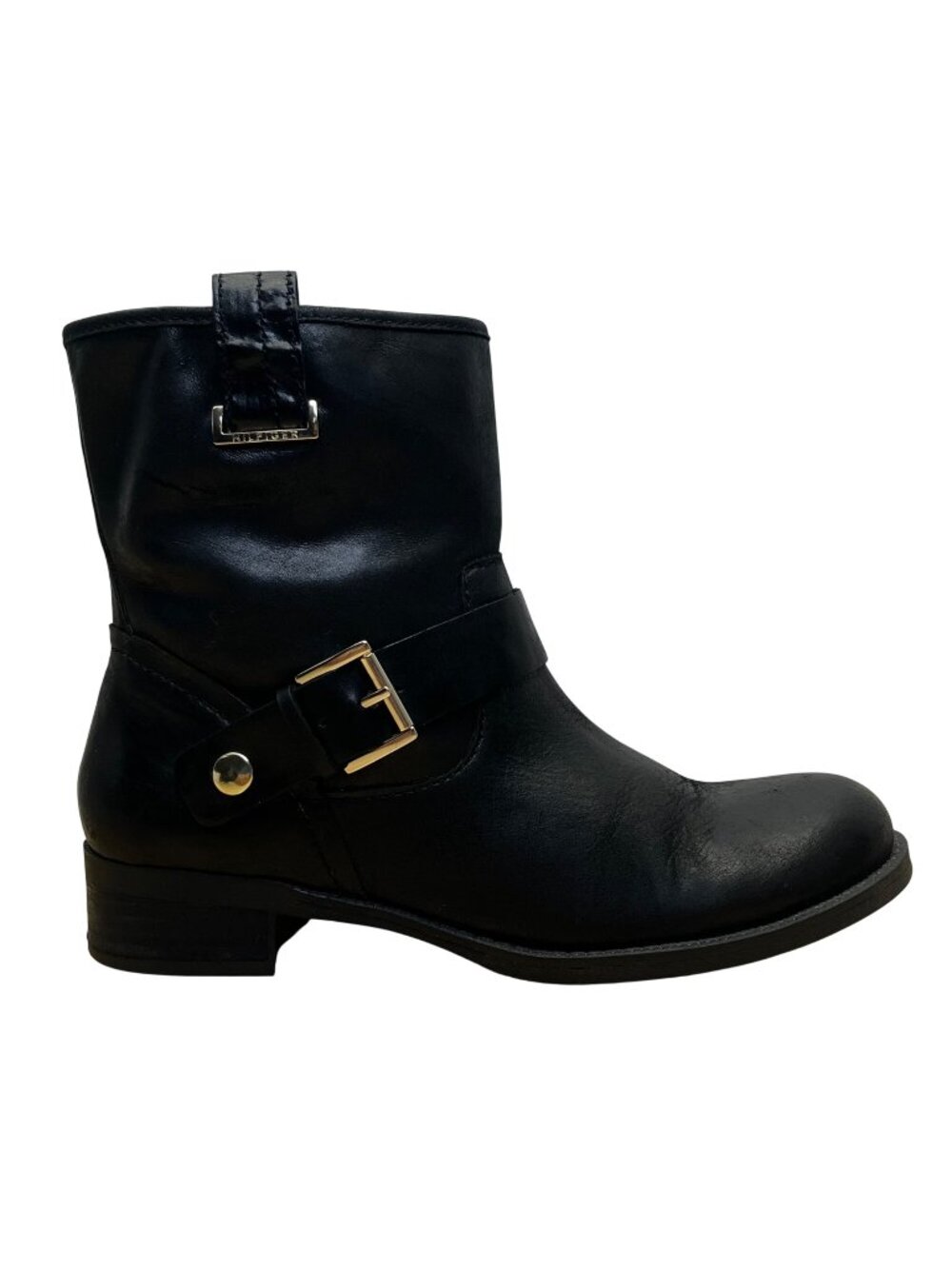 Tommy Hilfiger Women’s Black Leather Strap Buckle “Fate” Ankle Boots Size 9M